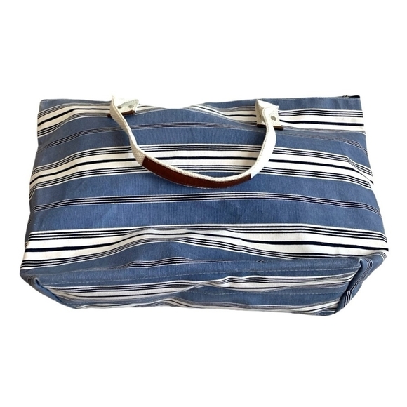 Shopping BAG Blue White Striped Tote Bag Canvas Shopper Travel Bag Beach Bag - Picture 5 of 7